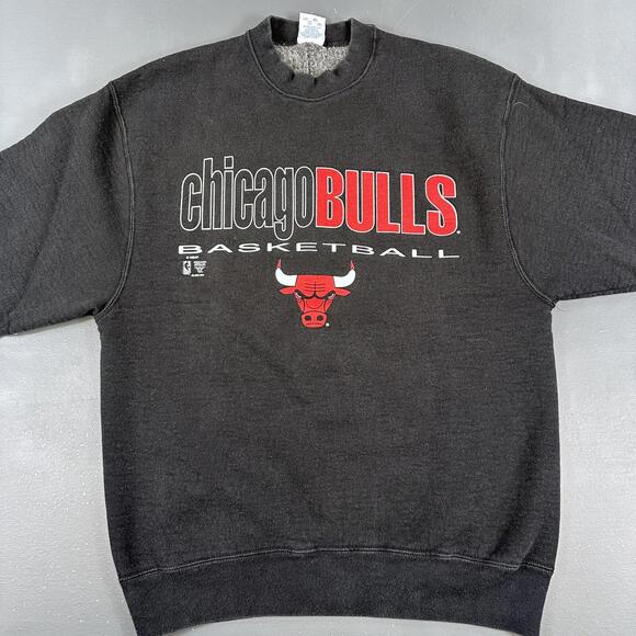VTG Chicago Bulls Sweatshirt Mens Large Black Reverse Weave Salem Sports 90s USA - Picture 2 of 8